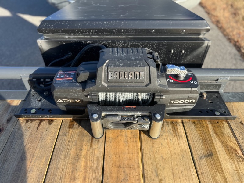 20ft Drive-Over Flatbed Trailer - 12,000lb Winch Detail